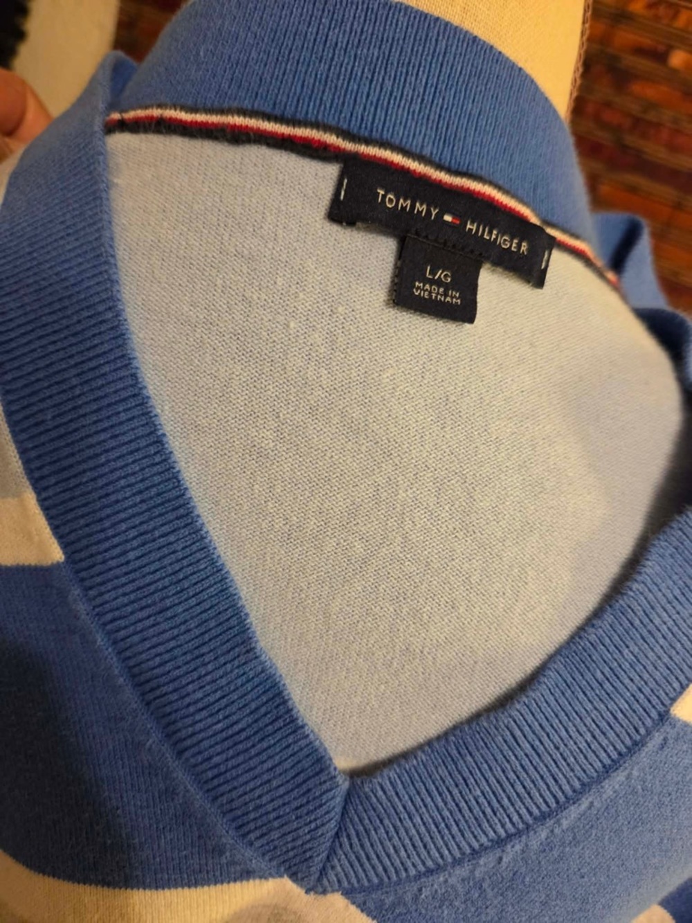 Tommy Hilfiger Light & Royal Blue Striped V-Neck Sweater - Picture 2 of 5